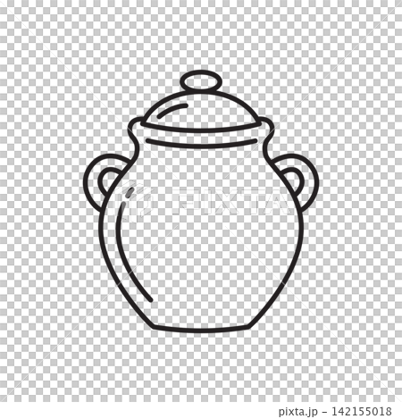 Line art icon of a classic ceramic jar with side handles and a lid. Line art icon of a classic ceramic jar with side handles and a lid. 142155018