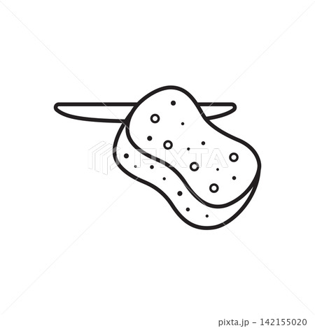 Simple line art icon depicting a pottery sponge paired with a ribbon trimming tool. 142155020