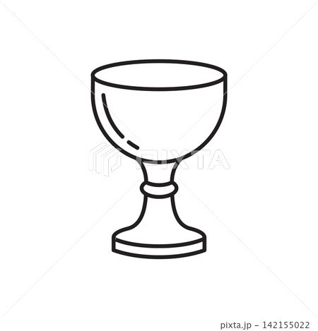 Line art icon of an elegant handcrafted ceramic goblet or chalice. 142155022