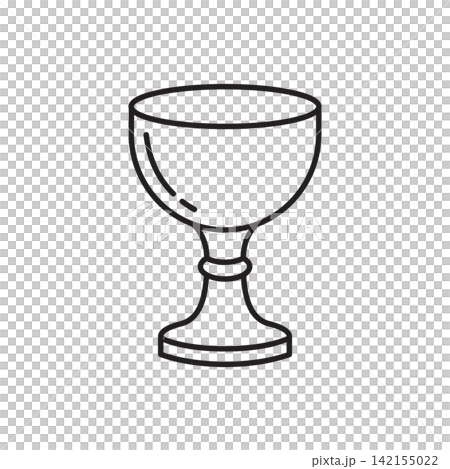 Line art icon of an elegant handcrafted ceramic goblet or chalice. 142155022
