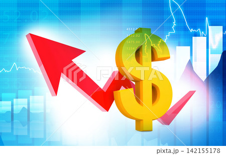 Business arrow showing growth in dollar value 142155178