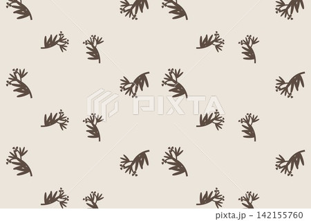 Minimal botanical pattern, narrow clover leaves and tulips on taupe Minimal botanical pattern, narrow clover leaves and tulips on taupe 142155760