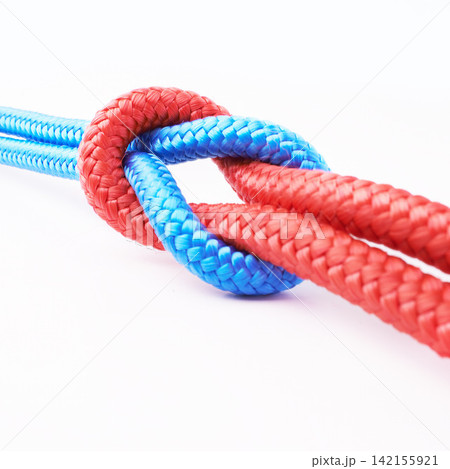 Rope, connection or loop together in white studio background for teamwork, communication or planning. Cables, link or knot with color for diverse community, business support and creative solidarity Rope, connection or loop together in white studio background for teamwork, communication or planning. Cables, link or knot with color for diverse community, business support and creative solidarity 142155921