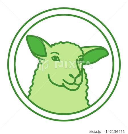 Green Lamb Label. Vector Icon. Sheep, Pet. Cat's Food Properties. Food Packaging Sticker Green Lamb Label. Vector Icon. Sheep, Pet. Cat's Food Properties. Food Packaging Sticker 142156433