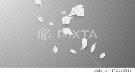 White flower petals falling onto a beautiful abstract floral background on a greeting card; vector illustration. White flower petals falling onto a beautiful abstract floral background on a greeting card; vector illustration. 142156518