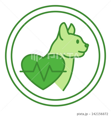 Green Label Contains Taurine. Vector Icon. Cat and Heart with Pulse. Cat's Food Properties. Food Packaging Sticker 142156872