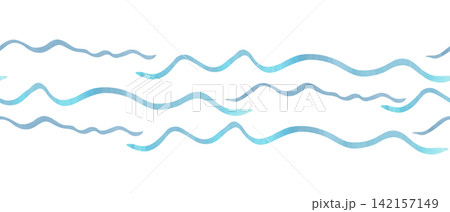 Seamless border of wavy blue lines. Watercolor illustration. Abstract elements in a cute nautical style. Hand-drawn illustrations isolated. Banner waves for fabric, prints with an underwater theme. 142157149