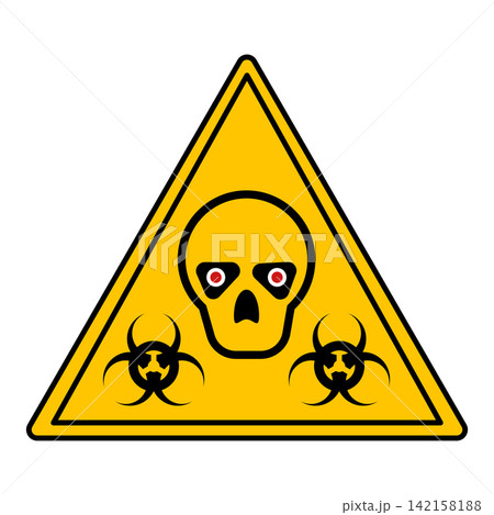 Yellow Sign Zombie Outbreak. Vector Icon. Humorous Road Sign. Skull with Red Eyes. Virus Danger Notice Yellow Sign Zombie Outbreak. Vector Icon. Humorous Road Sign. Skull with Red Eyes. Virus Danger Notice 142158188