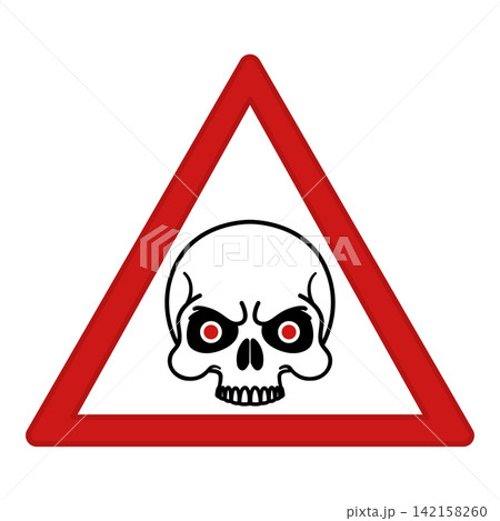 Red Sign Zombie Outbreak. Vector Icon. Humorous Road Sign. Skull with Red Eyes. Virus Danger Notification 142158260