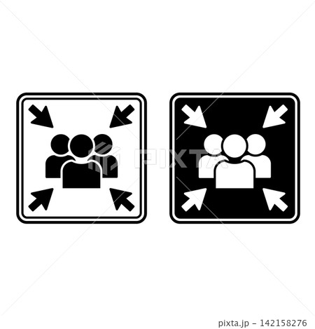 Assembly Point Signs. Black and White Vector Icons. Emergency Evacuation Symbol. People Assembly Point in Case of Evacuation. Emergency Situation Assembly Point Signs. Black and White Vector Icons. Emergency Evacuation Symbol. People Assembly Point in Case of Evacuation. Emergency Situation 142158276