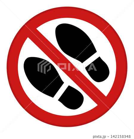 Red Sign No Shoes Please. Vector Icon. Round Prohibition Sign. Request To Remove Shoes Indoors Red Sign No Shoes Please. Vector Icon. Round Prohibition Sign. Request To Remove Shoes Indoors 142158348