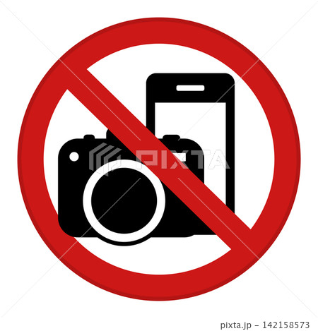 Red Sign No Photography. Vector Icon. Prohibitory Round Sign. Warning About Prohibition Of Using Mobile Phone And Camera Red Sign No Photography. Vector Icon. Prohibitory Round Sign. Warning About Prohibition Of Using Mobile Phone And Camera 142158573