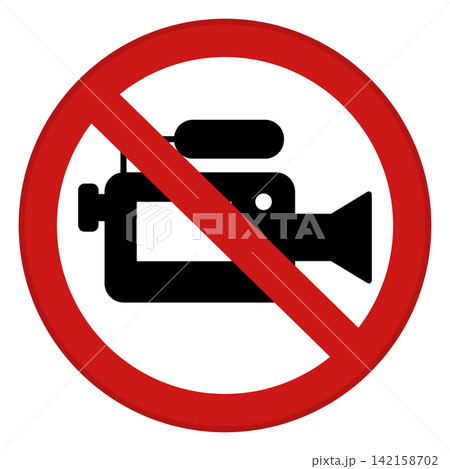 Red Sign Video Recording Or Streaming Not Allowed. Vector Icon. Prohibitory Round Sign. Do Not Use a Video Camera 142158702
