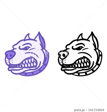 Watchdog Icons. Vector Illustrations Of Growling Dog In Collar. Animals. Pets Concept Watchdog Icons. Vector Illustrations Of Growling Dog In Collar. Animals. Pets Concept 142158804