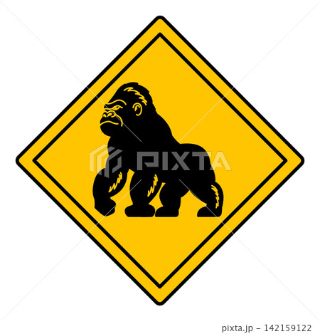 Yellow Road Sign Gorilla. Vector Icon. Monkey. Road Sign Warning about Crossing the Road by Animals. Sticker for Zoo Yellow Road Sign Gorilla. Vector Icon. Monkey. Road Sign Warning about Crossing the Road by Animals. Sticker for Zoo 142159122
