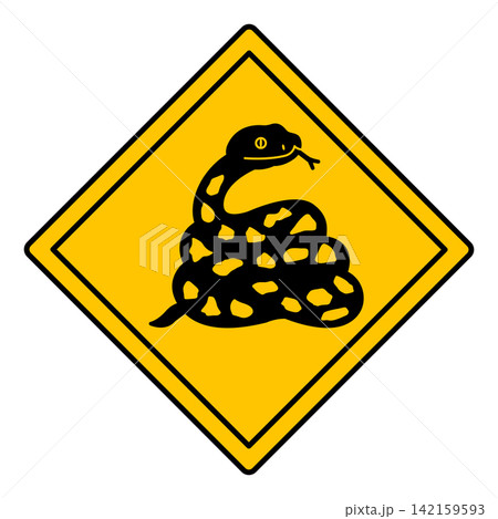 Yellow Road Sign Snake. Vector Icon. Reptile. Road Sign Warning Animals Crossing Road. Zoo Sticker 142159593