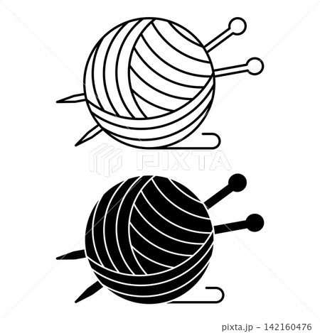 Yarn Icons. Black and White Vector Illustration. Ball of Thread and Knitting Needles. Material Characteristics Concept Yarn Icons. Black and White Vector Illustration. Ball of Thread and Knitting Needles. Material Characteristics Concept 142160476