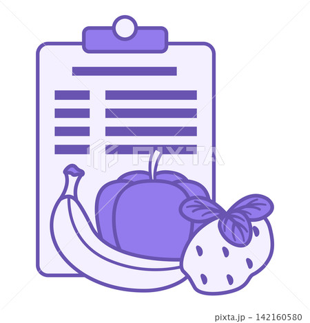 Colored Diet Icon. Vector Illustration. Healthy Food List, Vegetables and Fruits. Banana, Paprika, Potato and Basil. Healthy Lifestyle, Proper Nutrition. Weight Loss Concept 142160580