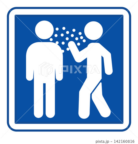 Blue Infectious Disease Sign. Vector Illustration. Man Talking to Another Man Spreading Disease. Hospital Department Sign 142160816