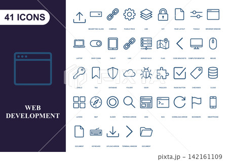 Web development line icon set for software programming and digital interface design Web development line icon set for software programming and digital interface design 142161109