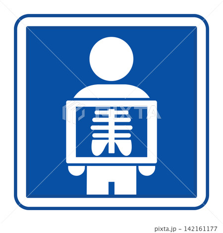 Blue Radiology Sign. Vector Icon. Person Taking X-rays of Internal Organs. Hospital Department Sign Blue Radiology Sign. Vector Icon. Person Taking X-rays of Internal Organs. Hospital Department Sign 142161177