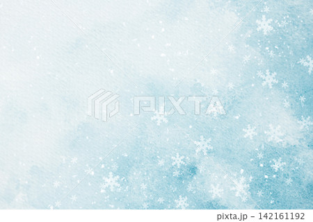 A blue watercolor background with falling snow for designing winter holiday web banners A blue watercolor background with falling snow for designing winter holiday web banners 142161192