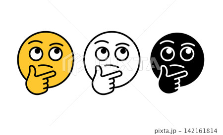 Thinking face emoji emotion icon set outline silhouette and color vector isolated on white background Thinking face emoji emotion icon set outline silhouette and color vector isolated on white background 142161814