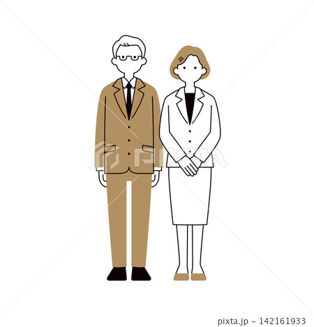 シニア世代の男女の経営者・社長・役員・実業家のシンプルな全身ベクターイラスト素材セット シニア世代の男女の経営者・社長・役員・実業家のシンプルな全身ベクターイラスト素材セット 142161933