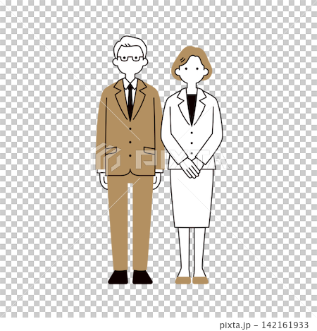シニア世代の男女の経営者・社長・役員・実業家のシンプルな全身ベクターイラスト素材セット シニア世代の男女の経営者・社長・役員・実業家のシンプルな全身ベクターイラスト素材セット 142161933