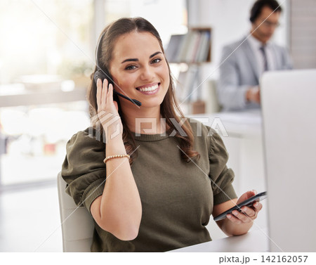 Woman, typing and online with smartphone in call center for technical support and agent relax at desk. Happy, consultant and contact us for telecom customer care, advice or virtual feedback with tech Woman, typing and online with smartphone in call center for technical support and agent relax at desk. Happy, consultant and contact us for telecom customer care, advice or virtual feedback with tech 142162057