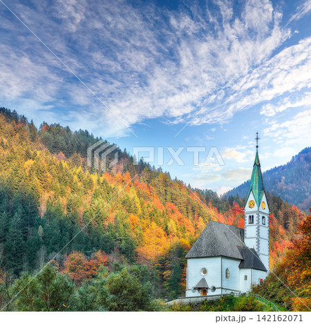 Fabulous view on Church of St. Mary of the Snows in the Kamnik Alps at Solcava. Fabulous view on Church of St. Mary of the Snows in the Kamnik Alps at Solcava. 142162071
