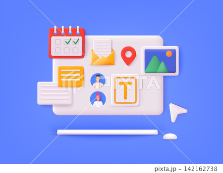 Web UI-UX design, web development concept. Web design, application design, coding. 3D Web Vector Illustrations. Web UI-UX design, web development concept. Web design, application design, coding. 3D Web Vector Illustrations. 142162738