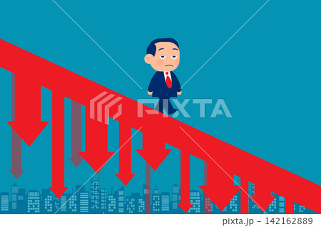 Business person walking down the falling arrow and recession. Business loss concept 142162889