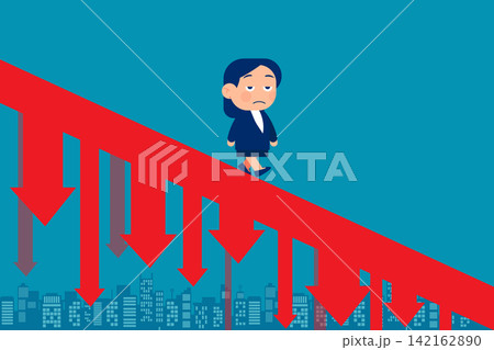 Business person walking down the falling arrow and recession. Business loss concept 142162890