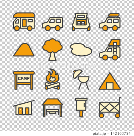 Set of 16 Camping/Outdoor Line Drawing Icons - Orange Set of 16 Camping/Outdoor Line Drawing Icons - Orange 142163754