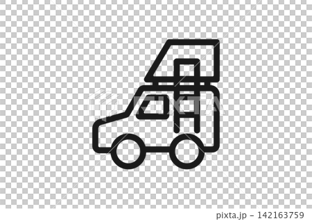 Line art icon of a car with a roof tent Line art icon of a car with a roof tent 142163759