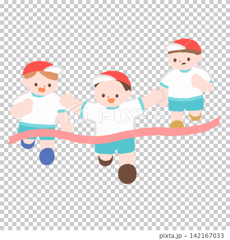學校運動會上孩子們賽跑的插圖。 142167033