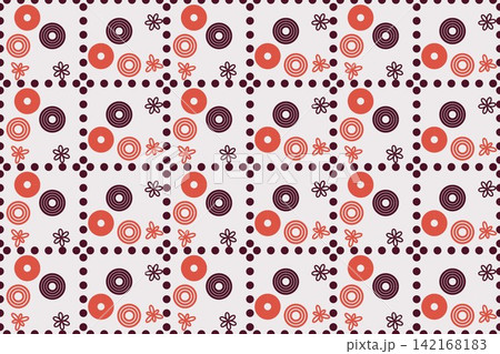 Seamless botanical pattern with tossed daisies in red 142168183