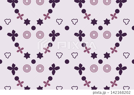 Seamless botanical pattern with scattered star flowers in purple 142168202