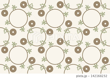 Seamless botanical pattern with leaves and daisies in tan 142168232