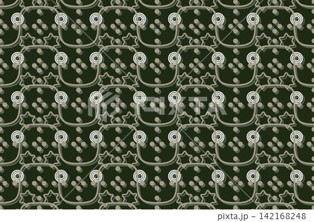 Green botanical seamless pattern, leaves and star flowers 142168248