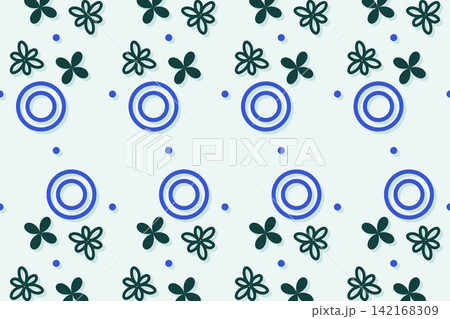 Botanical repeat pattern with scattered daisies, deep teal tones Botanical repeat pattern with scattered daisies, deep teal tones 142168309
