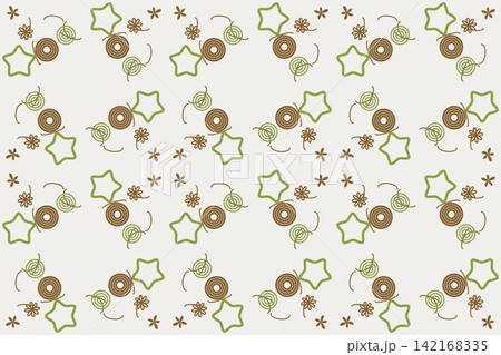 Botanical repeat pattern with scattered star flowers, orange tones Botanical repeat pattern with scattered star flowers, orange tones 142168335