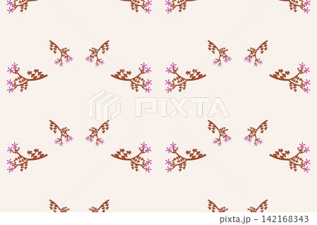 Minimal botanical pattern, wavy fern leaves and daisies on burnt orange 142168343