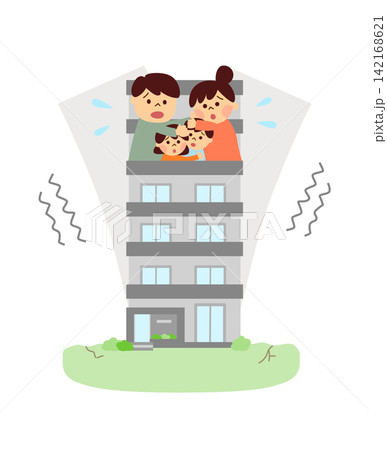 地震に怯えているマンション住まいの家族 地震に怯えているマンション住まいの家族 142168621