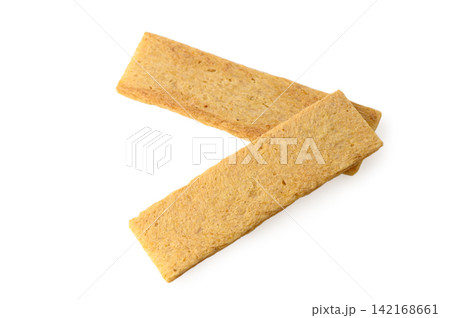 Pair of crispy cereal or snack bars isolated on white Pair of crispy cereal or snack bars isolated on white 142168661