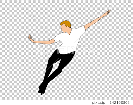 A male figure skater gliding with his arms outstretched. A male figure skater gliding with his arms outstretched. 142168802