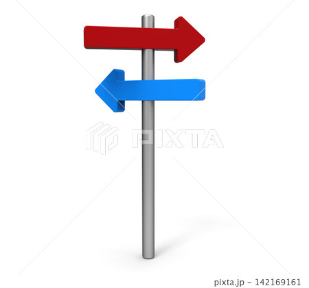 Red and Blue Signpost Arrows Pointing Opposite Ways Red and Blue Signpost Arrows Pointing Opposite Ways 142169161