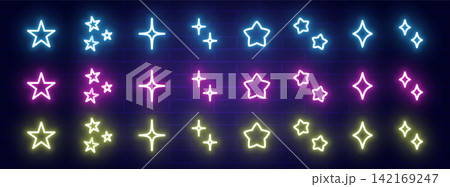 ネオンカラーの星とキラキラ記号のアイコンセットneon color star and sparkli ネオンカラーの星とキラキラ記号のアイコンセットneon color star and sparkli 142169247