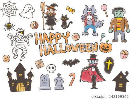 ハロウィンイラストセット(A4、ハガキサイズ比率) ハロウィンイラストセット(A4、ハガキサイズ比率) 142169543